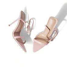Baby Pink Barely There Strappy Heels For Women Open Toe Ankle Strap Stiletto Sandals Dress Shoes Wedding Bridesmaid Sandals - Hồng - Xem 6