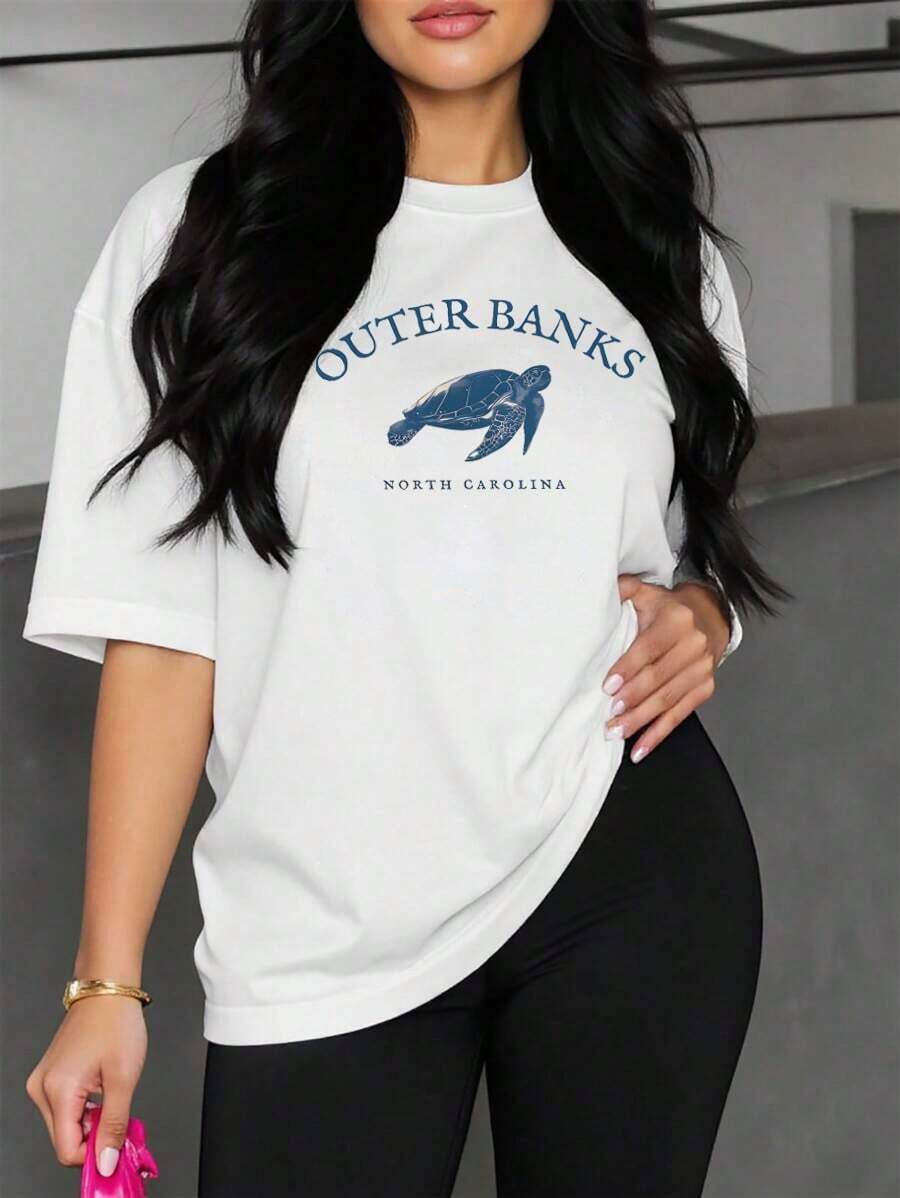 YOKASA Camiseta de mujer con estampado de letras de dibujos animados - Blanco-ZM231 - Ver 1