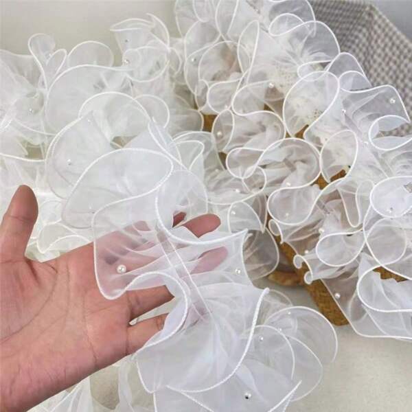 2M Wrapping Paper With Wavy Pattern, Faux Pearl Net Ribbon, Artificial Flower Bundle Packaging Material, Suitable For Festival, Wedding, Birthday Decoration, Florist Supplies Diy Flower Arrangement Packaging Decoration, Back To School Valentine Day