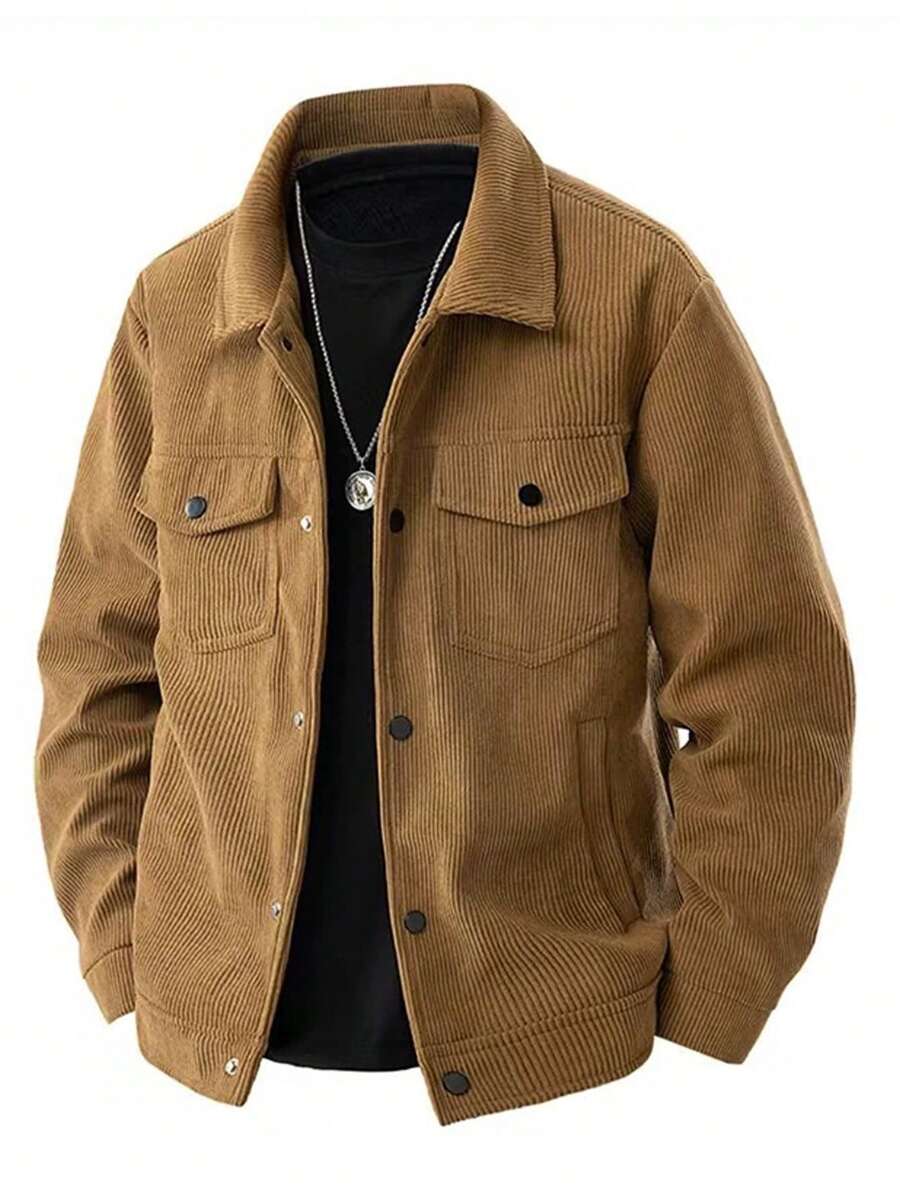 男士休闲运动夹克，春秋季灯芯绒风衣外套，复古多口袋工装夹克
