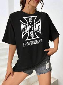 Camiseta de Motociclista Paul Walker West Coast Choppers para Mujer, California, Rápido y Furioso, Long Beach, Los Ángeles - Negro - Ver 1