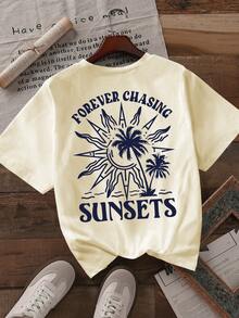 女士休闲短袖圆领 T 恤