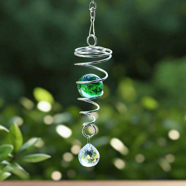 Drehbare Blickball Spiralschwanz Windspinner Stabilisator Kristallglaskugel Anhänger Garten Kinderzimmer Fenster Hängende Weihnachtsbaum Dekoration