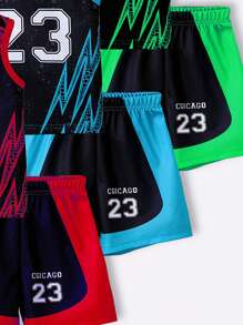 6pcs/Set Boys Casual "CGICAGO" Letter & Number 23, Lightning Print Tank Top Matched With "CGICACGO" Letter & Number 23 Print Shorts Outdoor Suit, Spring/Summer