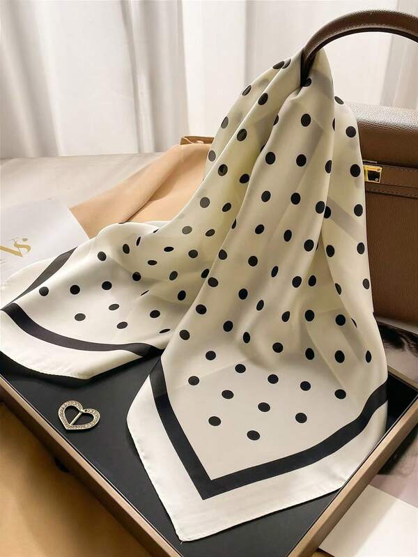 1pc Women's Elegant Polka Dot Printed 27.6" X 27.6" 100% Silk Bandana Scarf, Fashionable Spring Accessory