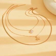3pcs/Set Women's Fashion Minimalist Starfish & Seashell Multi-Layer Chain Necklace Jewelry Set, Summer