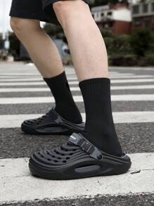 时尚男士厚底镂空一脚蹬凉鞋，新款夏季防滑沙滩度假休闲透气穿孔厚底百搭鞋