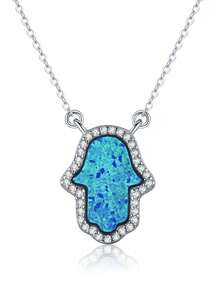 Kaletine قلادة متدلية الموضة مكعب زركونيا و أوبال زخرفة يد الفضة الاسترليني للنساء الزخرفة اليومية قطعة واحدة