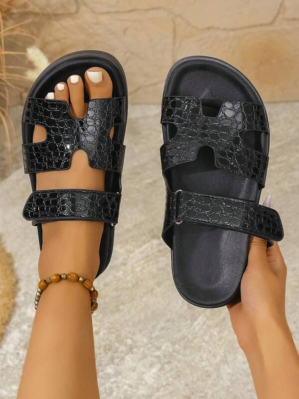 Bohemian Style Plus Size Wedge Flat Sandals For Women, Soft Sole Comfortable Metal Buckle Casual Walking Shoes, Summer Thick Bottom Open Toe New Cross-Border Trade