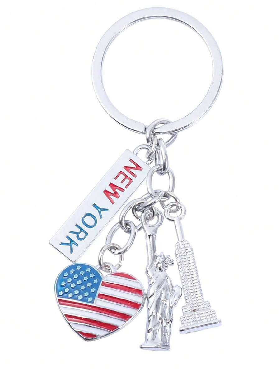 美国国旗钥匙扣、自由女神像纪念钥匙扣、美国独立日钥匙扣、退伍军人节装饰、钱包钥匙扣、银色汽车配件包饰背包（适合学校使用） - 彩色 - 查看 1