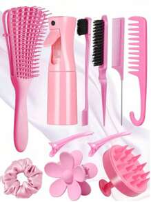 11pcs/Fashion Girl Dry And Wet Eight Claw Comb Set, Pointed Tail Comb, Mouse Tail Comb, Side Brush, Hair Brush, Hair Clip, Hair Ring, Hair Ring, Wide Tooth Comb, (6.8 Oz/200 Ml) Multi-Functional Small High-Pressure Continuous Spray Water Replenishing Travel Makeup Bottle, Suitable For Family And Outdoor Travel, Is The Best Personalized Gift In Holiday Season, Hair Accessories, Claw Clips