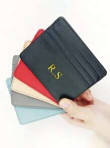 1pc Customized Unisex Casual PU Leather Name Initials Or Icon Mini Wallet, Open Style ID Card Holder For Men/Women - Gift Idea
