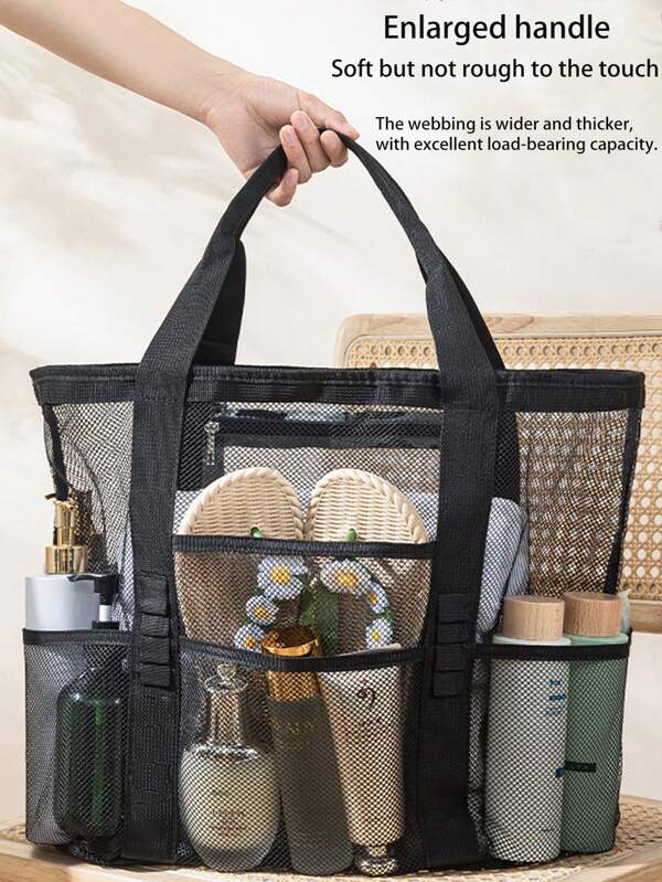 1pc Extra Large Beach Bag, Portable Toiletry Bag, Casual Summer Mesh Beach Tote Bag, Travel Toiletry Organizer Shoulder Bag, Outdoor Travel Storage Handbag, Anti-Sand Swimming Pool Tote Bag, Big Capacity Storage Bag With Zipper And Side Pockets, Breathable Mesh Bag, Foldable And Lightweight, Multiple Color Options, Suitable For Family Use