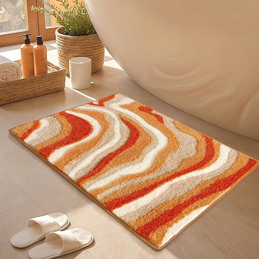 Summer Style Bathroom Rugs,Soft And Absorbent Bath Mats Non-Slip Backing Shower Rug,Machine Washable, Bathroom, Kitchen And Entryway Home Decor,Sea Beach Starfish Shell Bath Floor Mat,22"X34" - Orange - View 1