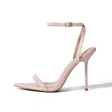 Baby Pink Barely There Strappy Heels For Women Open Toe Ankle Strap Stiletto Sandals Dress Shoes Wedding Bridesmaid Sandals - Hồng - Xem 3