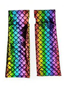 D EXCEED 1 Paar glänzende Meerjungfrau Schuppen Handschuhe Fischschuppen Armstulpen Rave Party Handschuhe Hologramm fingerlose Handschuhe Halloween Cosplay Kostüm Accessoires Irisierend