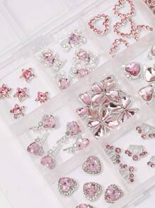 1box Cute Nail Drill Pink Heart Magic Wand Nail Jewelry Sets - Nail Art Jewelry Sets And Nail Technique Supplies That Nail Artists Must Have For Women And Girls Diy Glamorous Nail Art Decorations, Explore The Charm Of Nails