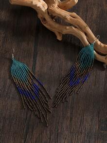 SOUL BEADING Handmade Beaded Earrings Bohemian Style Earrings Vintage Style Earrings Blue Green Color Block Dark Tone Tassel Drop Earrings Women's Fashion Earrings 2025 New Earrings Suitable For Daily Wear Vacation Party Holiday Gift Choice - Multicolor - View 2