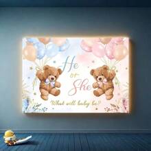 1pc, Bear Gender Revealed Background Fabric, "He Or She" Pink Or Blue, Bohemian Floral Balloons, We Can't Wait, Polyester Material, Suitable For Background Decoration Of Expectant Mothers' Photography, Photo Booth Studio Props