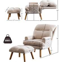 Modern Accent Chair With Ottoman Soft Fabric Armchair With Adjustable Backrest And Side Pockets Comfy Lounge Chair For Living Room Bedroom Apartment Office Beige - Beige - View 2
