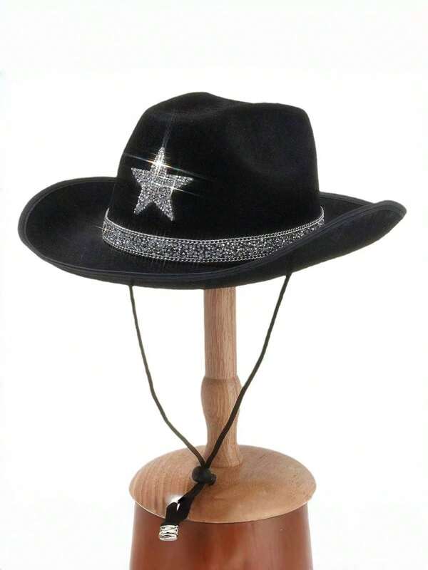 1pc Shiny Vintage Style Cute Polyester Cowboy Hat, Suitable For Women And Men, Western Cowgirl Hat, Beach Hat, 4th Of July, Funny Hat, Sun Hat, Summer Hat For Women