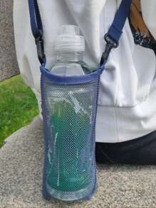 1pc Sports Water Bottle Mesh Bag With Shoulder Strap, Adjustable, Portable Water Cup Holder, Universal Insulated Bottle Pouch For Outdoor Sports, Camping, Travel