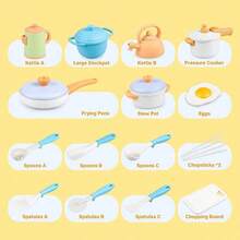 儿童厨房玩具套装，稻草制作逼真的炊具厨房配件，适合幼儿扮演烹饪，适合男孩和女孩的礼物，颜色随机 - 彩色 - 查看 5