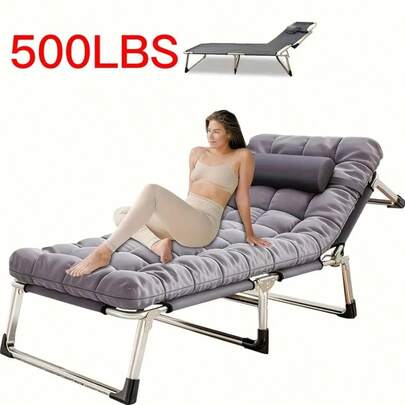 KNERS Folding Bed With Cushion - Lightweight And Portable Single Size, With Sturdy Metal Frame, Ergonomic, Suitable For Outdoor Sports, Summer Exploration, Beach, Picnic - Durable Foldable Design, Camping Accessories, Comfortable Fabric