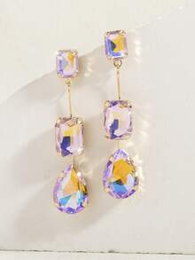 一对水晶玻璃长款耳环，颜色有紫色、蓝色、白色、粉色、绿色，优雅的珠宝，适合晚会、派对、约会和礼物 - 3顆環彩水晶 - 查看 4