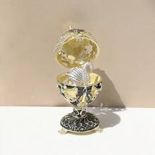 SIQIZHOU 1pc Russian Easter Egg Decorated With Metal & Rhinestone, Jewelry Box, Home Decor, Swan Egg Ornament, Jewelry Box, Ring Box, Earring Box - Multicolor - View 8