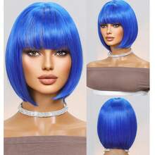 Breathable Realistic 12 Inch Bob Wig With Bangs - Short Straight Hair Wig, Suitable For Halloween Party, Women Heat-Resistant Synthetic Wig, Party, Holiday, Cosplay - Multicolor - View 2