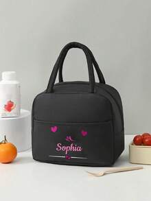 Personalized Text Gift Bag, Large Capacity Lunch Box Bag, Suitable For Teenagers. Applicable For Office, University, Work, Business, Commuting, Outdoor, Travel And Picnic. Insulated Lunch Box Bag, Portable Aluminum Foil Ice Bag, Lunch Bag, Picnic Storage Bag, Children's Version, Urban Fashion, Modern Colorful, Cute - Black - View 24