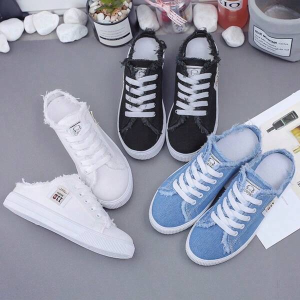 Women's Slip-On Supportive Sneakers - Breathable Low-Top Shoes For All Seasons, Lace-Up Closure, Padded PVC Sole And Fabric Lining, Casual & Comfortable, Athletic Shoes, Everyday Comfort Footwear, Classic Lace-Up Design, Fabric Lining