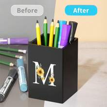 Praktischer acrylischer Stifthalter, Stiftbecher, minimalistischer Stiftehalter mit Namensschrift-Muster, multifunktionaler Schreibtischorganizer, Make-up Pinsel Aufbewahrung, stabile Bürozubehör, modernes Design, Studiendekoration