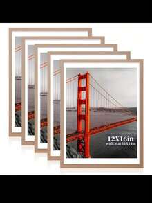 12x16 英寸黑色木质相框套装（5/3/2/1），可展示 11x14 尺寸的照片（带衬垫）或 12x16 尺寸的照片（不带衬垫），墙面画廊相框，可垂直和水平悬挂，衬垫随机发货，不含相纸，适合生日毕业礼物 - 木質色 - 查看 1