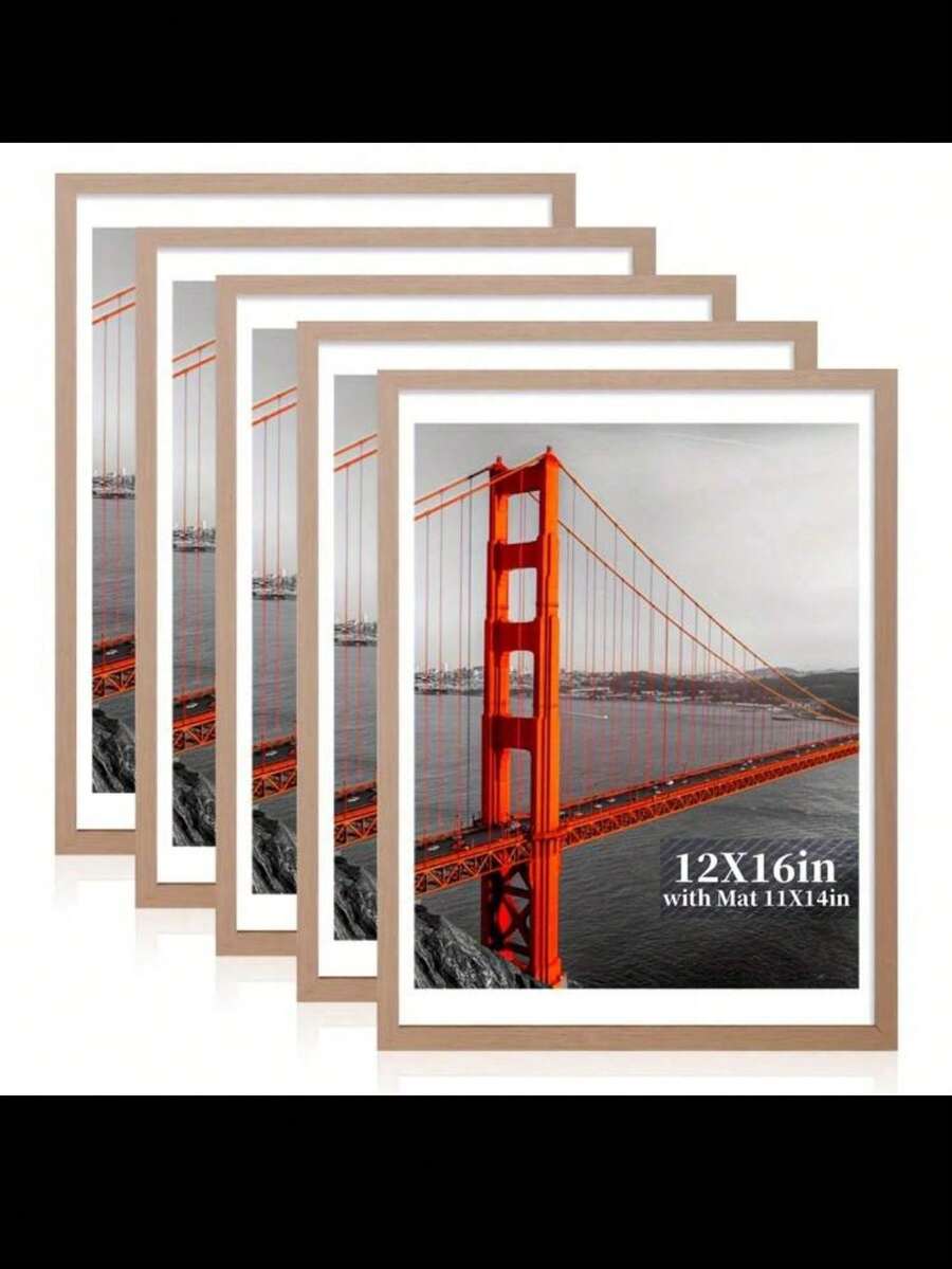 12x16 英寸黑色木质相框套装（5/3/2/1），可展示 11x14 尺寸的照片（带衬垫）或 12x16 尺寸的照片（不带衬垫），墙面画廊相框，可垂直和水平悬挂，衬垫随机发货，不含相纸，适合生日毕业礼物 - 木質色 - 查看 1