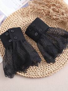 1 Pair Mesh Floral Lace Cuffs, Decorative Elegant Lace Cuffs For Women
