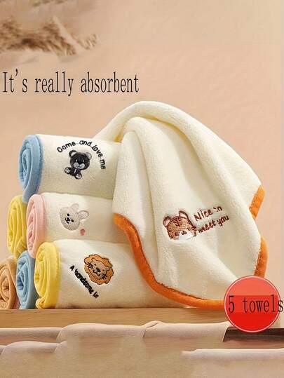 Ultra Soft Animal Embroidered Handkerchief, Comfortable Absorbent Multipurpose Towel, Essential Cartoon Towel For All, Bathroom Supplies, Home Goods, Baby Towel, Soft Newborn Face Towel, Children's Handkerchief, Kindergarten Face Towel, Small Towel