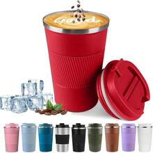 2025YINBAOGE Insulated Travel Coffee Mug, Spill & Leak Proof, Portable To Go Camping Stainless Steel Coffee Tumbler, Reusable Thermal Coffee Cup With Lid For Hot & Cold Drinks (Black, 12 OZ) - 紅色 - 查看 1