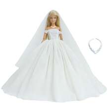 11.5英寸/30厘米公主婚纱，适合娃娃穿着，超大裙摆，仿真新娘环绕裙摆，超模礼服，蓬蓬裙，仙女公主婚纱（不含娃娃） - 白色 - 查看 2