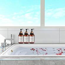 3 Stücke 16oz nachfüllbare Shampoo- und Conditioner-Spender - Set mit 3 - Pumpflasche Spender für Shampoo, Conditioner, Duschgel - leere nachfüllbare Kunststoffbehälter für Dusche, Badezimmer Aufbewahrung, bernsteinfarbener Seifenspender Rückkehr zur Schule