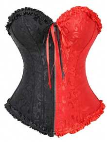 Palace Corset Tops For Women Sexy Lingerie Boned Oversbust Jacquard Shapewear Bustier Waist Trainer Top Push Up Bodysuit Plus Size - Khóa kéo màu đen và đỏ - Xem 5