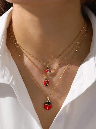 1 pieza Collar de mariquita con estilo bohemio, creativo, elegante y lindo con efecto de goteo de aceite, como regalo de joyería para mujeres, hermanas, parejas, graduación, adecuado para el Día de San Valentín, vacaciones de verano en la playa, uso diario, fiestas, festivales y citas