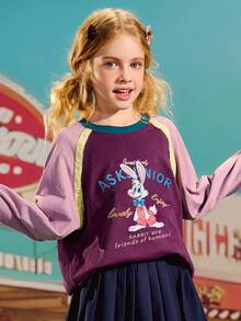 ASK JUNIOR Sudadera estilo pullover de cuello redondo con mangas largas y diseño de parches de colores contrastantes, cómoda para niñas preadolescentes, para el otoño - Burdeos - Ver 8