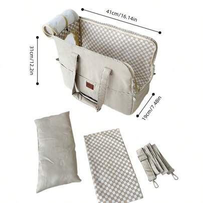 1PC Versatile Pet Carrier Bag - Pink Polyester Travel Bag With Zip Closure, Detachable Shoulder Strap For Small Pets, Fits Suitcase, Ideal For Car & Outdoor Use.