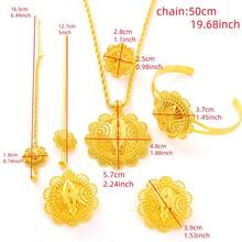 Bộ trang sức 6 món Dubai/ - Dây chuyền mặt dây chuyền màu vàng, nhẫn, hoa tai, vòng tay, băng đô, kẹp tóc, quà tặng cưới cho cô dâu nữ, Châu Phi/Ả Rập Xê Út - Vàng - Xem 4