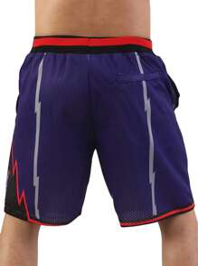 Atonmore Herren Basketball Shorts, Retro Mesh Stickerei Reißverschlusstaschen Sport Shorts, Lila, Größe 15