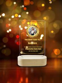 [2D Flat] Acrylic Award Plaques Personalized With Your Text Name And Photo - Plaque With Wooden Stand Customized For Employee Appreciation Recognition Retirement - Custom Awards For Employees Co-Worker Friends, School Supplies,Back To School