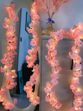1个20颗LED灯的DIY樱花树灯 - 可弯曲的电池供电树枝，发出暖白光，粉色花卉装饰，适用于家居、婚礼、派对（不含AA电池），樱花主题装饰品，派对氛围，婚礼装饰，装饰照明，电池供电灯，秋季装饰，万圣节秋季装饰，圣诞节装饰，家居圣诞礼物，圣诞装饰