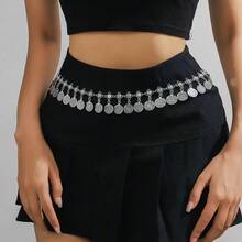 1pc Women's Versatile Coin Tassel Boho Beach Vacation Metallic Body Chain Waist Decoration - Silver - View 14